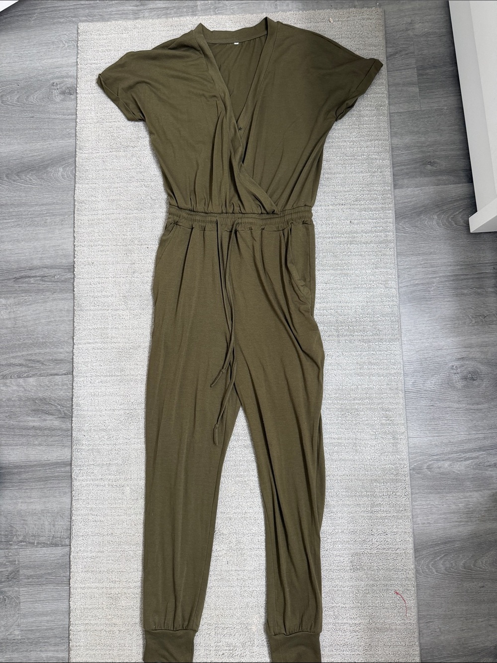 Women's Olive Green Wrap-Front Jumpsuit